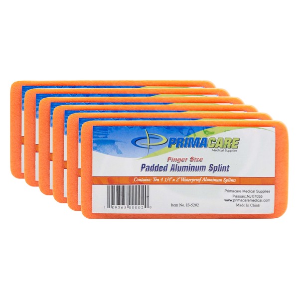Primacare IS-5202 (Pack of 10) Padded Aluminum Finger Splints, Finger Brace for Pain Relief Sport Injuries, Basketball, Finger Buddy Wraps for Broken, Swollen Fingers or Dislocated Joint, 2", Orange