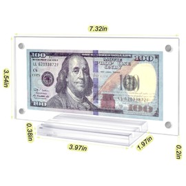 2 Pcs Dollar Bill Frame Dollar Bill Currency Display Holder Acrylic Dollar Bill Holder for Collectors Currency Holder for Collectors Ticket Protector Acrylic Display Holder 3.5x7.3 Inch