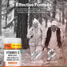 Vit Direct - Vitamin C with Zinc - High Strength - 90 Vegan Capsules - Supports Muscle Growth - Reduces Tiredness & Fatigue - VIT C & Zinc Daily Supplements - Long-Term Support
