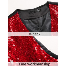 Panegy Men's Glitter Vest Shiny Sequins Suit with Bow Tie Set V-Neck Suit Vest Festive Costume, B-red