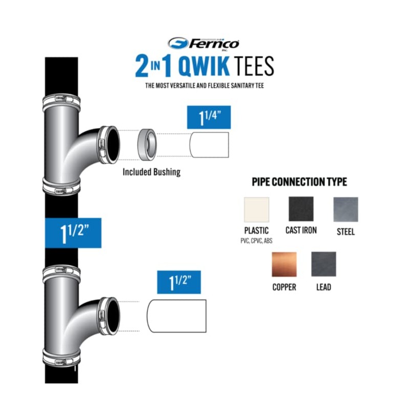 Fernco 1.5" Flexible PVC Sanitary Tee Includes Optional 1.25" Reducer