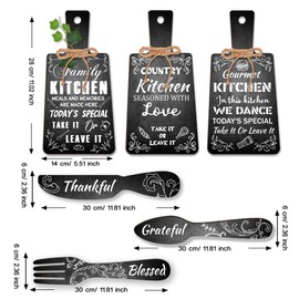 PH PandaHall 6pcs Cutting Board Eat Sign Set Black and White Chalk Text Wooden Hanging Signs, Rustic Dining Sign Decoration Fork and Spoon Wall Decor for Kitchen and Home Decoration Art