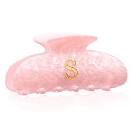 HAIMEIKANG Acrylic Letter Hair Clips For Women - Pink Hair Claw Clips for Bridal Monogram Hair Claw Alphabet Hair Clip,Large Claw Clip for Thick Hair