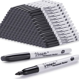 VEESA Permanent Markers Black Bulk, Fine Point, 100 Pack Permanent Marker Set for Logistics, Waterproof | Quick-drying, Laboratory & Office Supplies