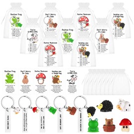 20 Set Employee Appreciation Gifts Bulk for Coworkers Thank You Staff Gift Mixed Animal Pun Keychains Thank You Cards Organza Bags Funny Resin Office Gifts Favors (Mixed1)