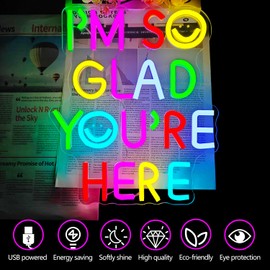 I’m So Glad You’re Here Neon Sign for wall decor Classroom Led Neon Sign for Classroom Dimmable Colorful Positive Neon Light Up Sign for Teacher Back to School Season Decor Wedding Party Store Home Gifts