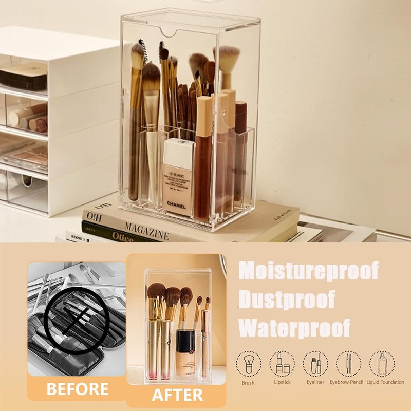 Makeup Brush Holder Organizer, Tilt Open Removable Makeup Brush Holde