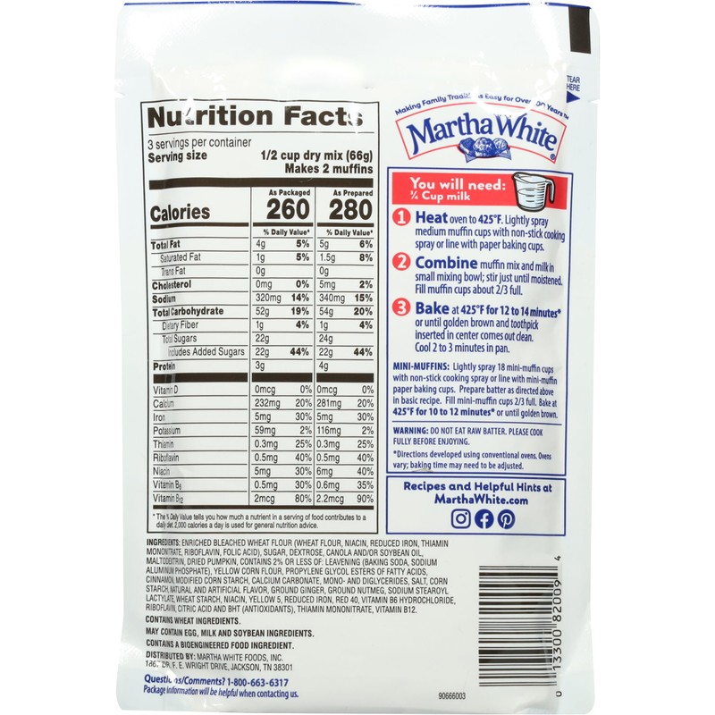 Martha White Pumpkin Spice Muffin Mix, 7 oz Bag (Pack