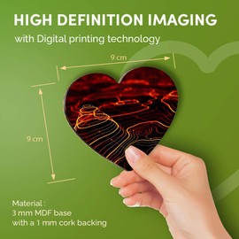 Destination Vinyl ltd Great Coasters (Set of 4) Heart - 3D Topographic Map Geography Drink Glossy Coasters/Tabletop Protection for Any Table Type #21063