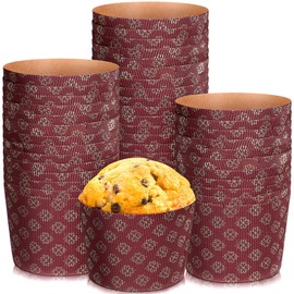 36 Pcs Panettone Paper Mold Easter Bread Paper Molds Corrugated Panettone Paper Pan Mold Easter Disposable Round Baking Molds for Kitchen Baking Bread Muffin Cupcake(Brown, 5.1 x 4.3 x 3.5 Inch)