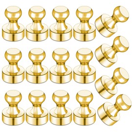 LOVIMAG Refrigerator Magnets, Fridge Magnets, Strong Whiteboard Magnets, Gold 16 Pcs Magnetic Push Pins, Strong Metal Magnets for Fridge, Whiteboard, Office, Classroom, Map, Kitchen