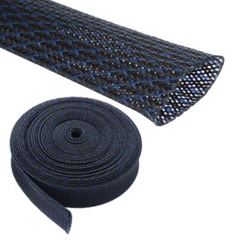 Rebower 25ft PET Expandable Wire Loom 3/4 Inch, PET Braided Wire Sleeving Cable Management Sleeve Tubing [for Audio Video Home Office Cord Protector]-Black, Blue
