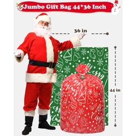 Large Christmas Gift Bags, 6PCS 44"X 36" Giant Gift Bags for Huge Gifts, Jumbo Extra Large Christmas Bags for Wrapping Oversized XL Holiday Presents, Xmas Santa Big X Large Plastic Gift Wrap Bag