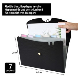 DoocliB Expanding File A4, Portable Document Folder with 7 Compartments, Large Folders Folder System, Expandable with Elastic Band, Large for Office, Home, School, Home
