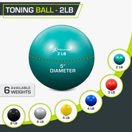 ProsourceFit Weighted Toning Exercise Balls for Pilates, Yoga, Strength Training and Physical Therapy, 2 LB to 8 LB, Color Coded