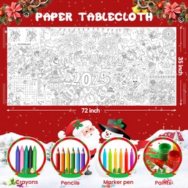 PADTIC New Year Giant Coloring Poster,35x72 inches Happy New Year Giant Paper Coloring Tablecloth,DIY Art Crafts Coloring Tablecover,Versatile Coloring sheet for Boys Girls New Year Eve Party Supplies