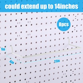 Nuanchu 8 Pcs Paper Towel Holder for Pegboard Extendable Peg Board Organizer Accessories Pegboard Towel Holder Accessories for Craft Room Laundry Room Kitchen Bathroom(White,11x4 Inch)