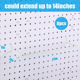 Nuanchu 8 Pcs Paper Towel Holder for Pegboard Extendable Peg Board Organizer Accessories Pegboard Towel Holder Accessories for Craft Room Laundry Room Kitchen Bathroom(White,11x4 Inch)