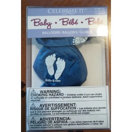 Unbranded 15 Pack Blue Boy Balloons Baby White Footprints Shower Reveal Party Decor Latex