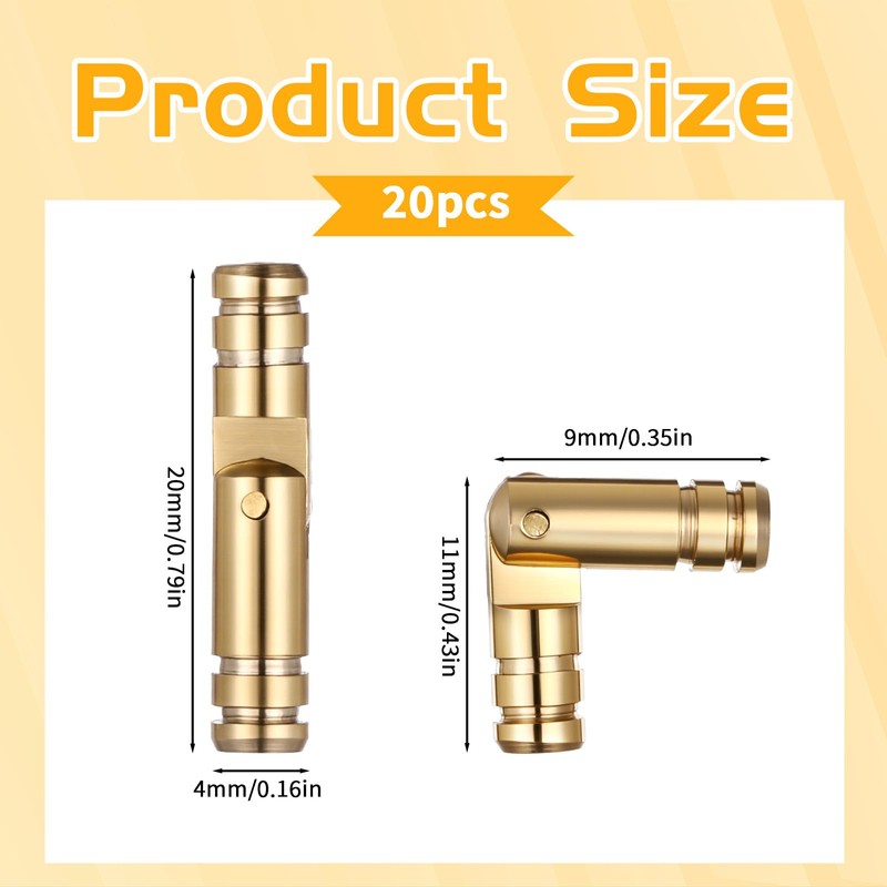 20Pcs Brass Barrel Hinge Hidden Invisible Concealed Hinges 20x4mm Hidden