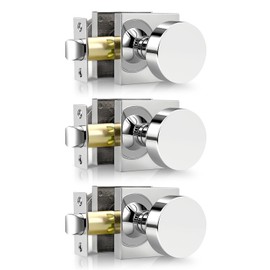 Passage Door Knob, Heavy Duty Closet Door Handles Without Lock, Polished Chrome Finish, Door Knob Set for Hallway, 3 Pack
