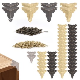 50 Pcs Brass Corner Protector, Baseboard Corner Protectors Antique Gold Triangle Edge Decorative Metal Corner Guard for Baseboards Storage Box Jewelry Case Cabinet Coffee Table Wooden Chest, 2 Size