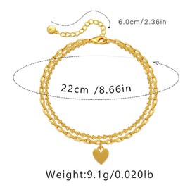 ankbrats Gold Layered Ankle Bracelet for Women, 18K Gold Plated Heart Pendant Love Anklet