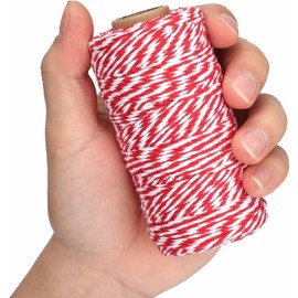 TWCE Cordel Rojo y Blanco, Cordel para Envolver Regalos, 3 Rollos de Cordel de algodón, Cordel de Regalo para Manualidades, Envolver Regalos, Fiestas, repostería y Vacaciones, 300 Metros