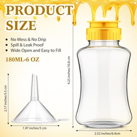 Funnymoom 48 Pcs Empty Plastic Honey Bottles Flip Top 180ml Squeeze Honey Jars Plastic Honey Bottles with Funnel, Yellow Flip-Top Lids Included, Easy Honey Dispensing, Honey Storage