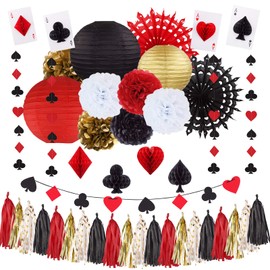 ELOPELY Casino Theme Party Decorations, Game Night Party Magic Birthday Party Decorations, Magic Banner for Las Vegas Theme Party Decor (Black, Red)