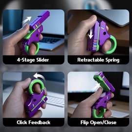 Fidget Gun Fidget Slider Toy, EDC Finger Toy Fidget Ring Fingertip Textured Spinner Flip for Kids Adults (Orange/Purple)