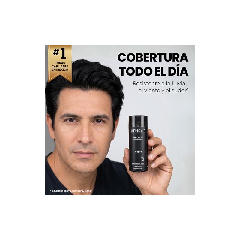 Henrys Fibras Capilares Negro 27.5g, Disimula Cabello Delgado, Aumenta Volumen