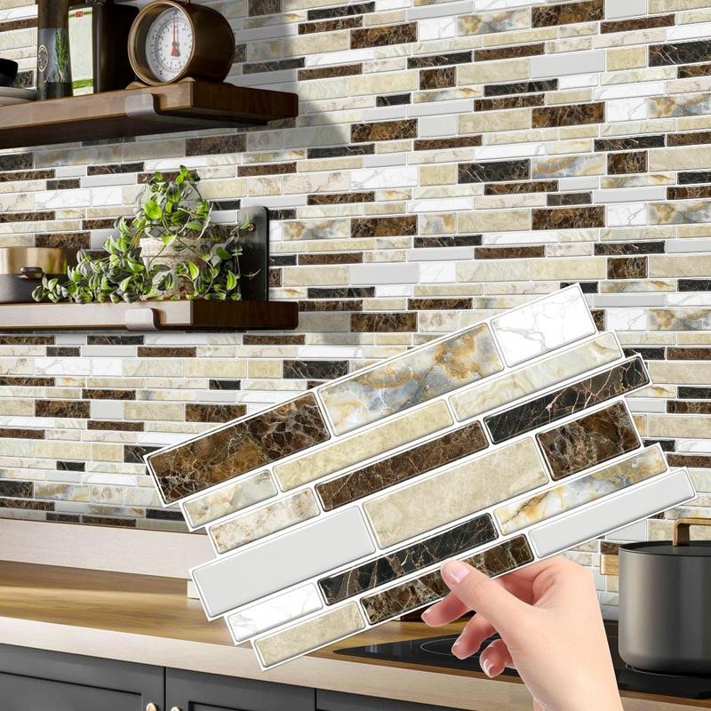 Marble Pattern Wall Sticker, 12/24/48pcs Self Adhesive Peel & Stick