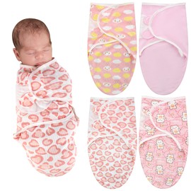 Newwiee 4 Pcs Preemie Baby Swaddle Wrap Adjustable Cotton Preemie Swaddle Blanket for Newborn Boys Girls(Classic Style,Fit for Preemies)