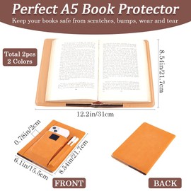 craspire 2 Coloured Book Covers Made of PU Leather A5 Waterproof Book Cover Orange Black Reusable Book Protector for Paperbooks Notebook Covers with Pen Pockets for Book Lovers Gifts