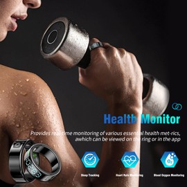 AKIKI Smart Rings for Women Men, Fitness Tracker Ring with LED Display Screen, IP68 Waterproof Fitness Ring with Sleep Tracker/Heart Rate/Blood/Oxyge, Charging case (Silver, 10)