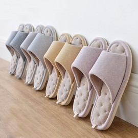 Magilona Women Mens Unisex Washable Cotton Open-toe Home Slippers Indoor Shoes Casual Flax Soft Non-slip Sole Shoes