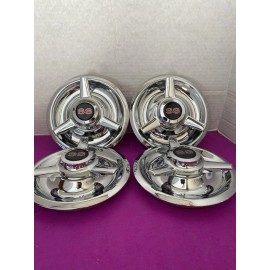 LUGNUTKING (4) 3 BAR SPINNERS CENTER CAPS FOR CHEVY RALLY WHEELS 7",BLACK & RED SS DECAL