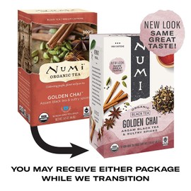 Numi Organic Golden Chai Tea, 18 Tea Bags (Pack of 3), Assam Black Tea, Cardamom, Ginger & Anise (Packaging May Vary)