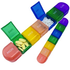 Amazleer 7-Tage-Pillen-Organizer, wöchentliche Medikamentenbox, Reise-Pillendose, Medikamenten-Organizer, abnehmbare Fächer, Regenbogen (Regenbogen)