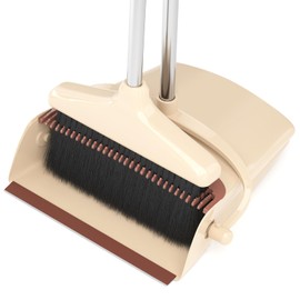 Broom with Dustpan Combo Set 54” Long Handle Household Dust Pan for Home Cleaning （Beige）