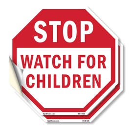 Stop Watch For Children (2 Pack) 10 inch X 10 inch Octagon Vinyl Label Decal Sticker Weather Resistant, UV Protected for Workplace, Private Property, and Construction Site, Made in the USA