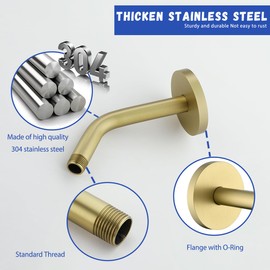 Wall Mounted Shower Arm Extension Head Holder Stainless Stee for Elbow Bathroom Accessories Pipe Bath Tube Brushed Gold,SW-RD91018-6BG.