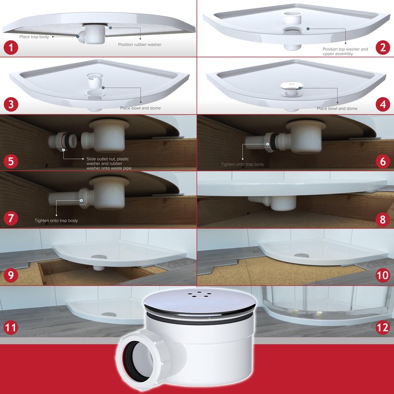SPARES2GO Shower Trap for 90mm Tray Plug Hole 1.5" Luxury