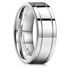 King Will Silver Groove Mens Tungsten Wedding Rings Two Grooves Edge High Polished Surface Pipe Cut Wedding Band for Men Women 13