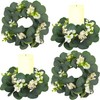4 Pcs Wedding Candle Rings - Green Eucalyptus Leaves Wreath