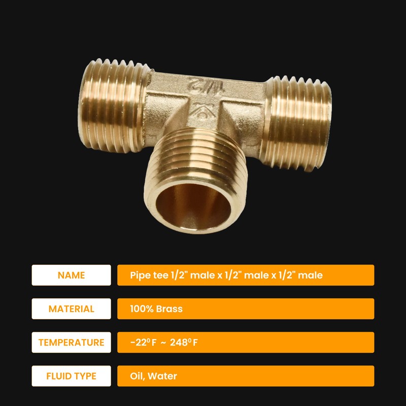 Tee Adapter 1/2" Male x 1/2" Male x 1/2" Male