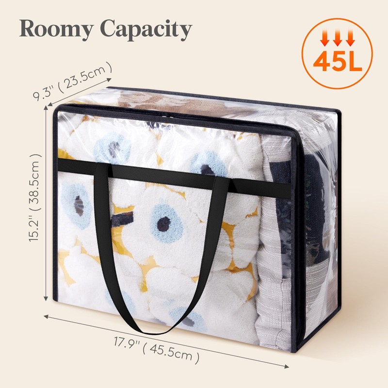 Lifewit 3 Pack Clear Storage Bags, 45L Plastic Clothes Storage