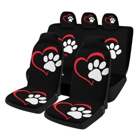 YHAPW 5 Pcs Car Seat Covers Gradient Dog Paw Heart Print