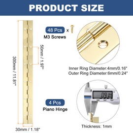 PATIKIL 12x1.2 Inch Piano Hinge,4 Pcs 304 Stainless Steel Continuous Hinge with Holes for Piano Gate Door Wooden Storage Box Cabinet Boat,Gold